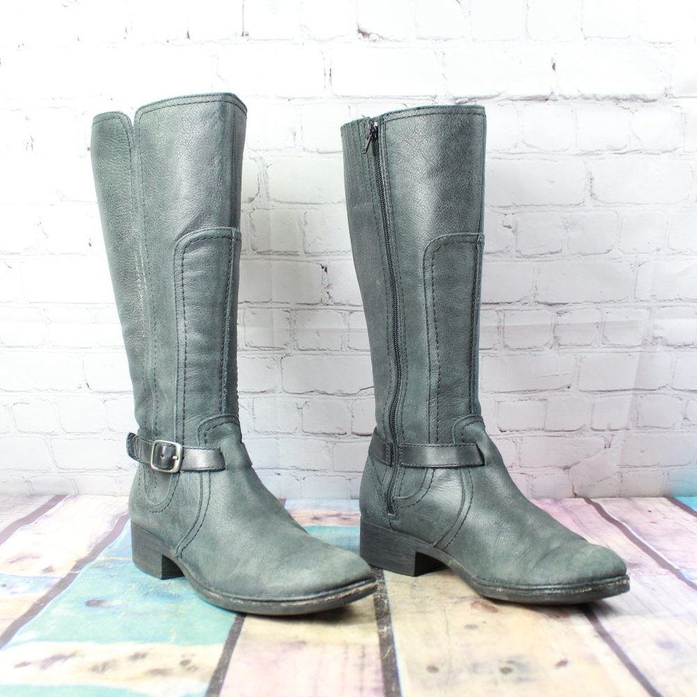 Clarks Black Leather Tall Side Zip Riding Boots Size 7.5 M - Picture 3 of 9
